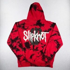 Slipknot Hoodie Mens Medium Red Black Tie Dye Graphic Band Goat Sweatshirt Metal